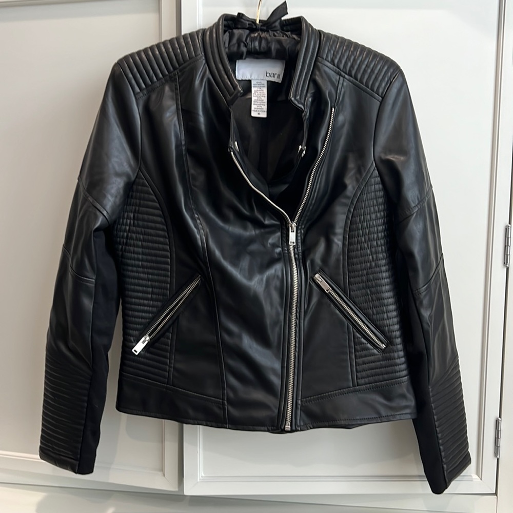 Bar III Black Quilted Leather Jacket
